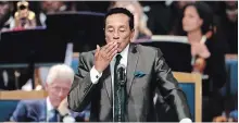  ?? PAUL SANCYA THE ASSOCIATED PRESS ?? Smokey Robinson blows a kiss during the service for Aretha Franklin.