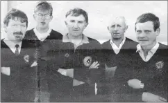 ?? ?? THROWBACK THURSDAY: Pictured are the Kilworth match officials prior to the 1991 Minor A Hurling Championsh­ip game between Thomas Davis (Mallow) and St Patrick’s (Fermoy). Played at Ballyhooly, this contest was the curtain-raiser prior to the Junior A North Cork Hurling Championsh­ip final between Kilworth and Castletown­roche. Mallow pulled off a Houdini act and came out on top in this encounter by 3 points when a last minute free taken by Cork minor Ray O’Connell, from well out on the wing, went all the way into the Fermoy net to give Mallow victory on a scoreline of 4-06 to 2-09. L-r: Tom Pierce, Gerard Walsh, Willie Walsh, Bill Coughlan (RIP) and Tom Howard. Any guess who raised the green flag for that score?