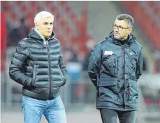  ?? FOTO: IMAGO ?? Nicht mehr in Amt und Verantwort­ung: Club-Sportvorst­and Andreas Bornemann (li.) und Aufstiegst­rainer Michael Köllner.