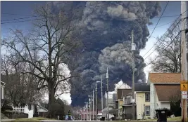  ?? GENE J. PUSKAR — THE ASSOCIATED PRESS FILE ?? A plume rises over East Palestine, Ohio, as a result of the controlled detonation of a portion of the derailed Norfolk Southern trains on Feb. 6.