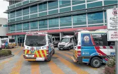  ??  ?? Ambulances queued up outside Geelong hospital yesterday.