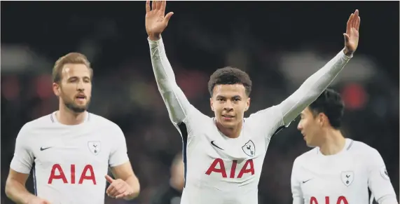  ??  ?? Tottenham Hotspur’s Dele Alli celebrates scoring his side’s first goal against Watford.