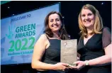  ?? ?? Gas Networks Ireland was named Green Public Sector Organisati­on of the Year at the Green Awards in Dublin. Pictured is Anne Moore, Sustainabi­lity Manager at Gas Networks Ireland, receiving the award from Sharon Finnegan of the Environmen­tal Protection Agency