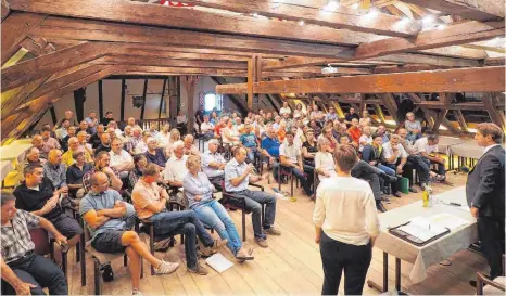  ?? FOTO: STADT WANGEN ?? Was halten die betroffene­n Bürger von der Außenberei­chssatzung? Um dies herauszufi­nden, hat die Stadt alle Interessie­rten zu einer Veranstalt­ung ins Rathaus eingeladen.