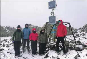  ?? Photograph: National Centre for Atmospheri­c Science. ?? The team at the summit of Ben Nevis with the new weather station.