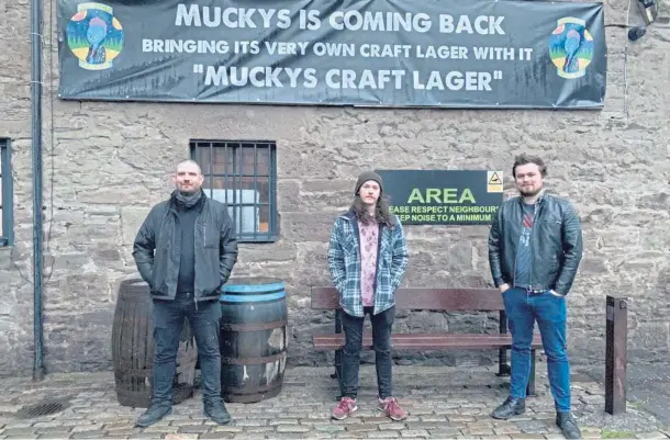  ??  ?? BREWING UP: Ricky Kennedy, Andrew Burns and Andrew Laurie hope their craft beer brewed on the premises will be a big hit at Mucky’s Bar, Perth.