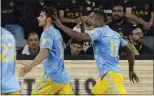  ?? MARK J. TERRILL — THE ASSOCIATED PRESS ?? With Union forward Julian Carranza, left, celebratin­g his goal against Los Angeles FC on May 7, unable to play against loaning club Inter Miami Wednesday night, the need for scoring goals will fall primarily to Sergio Santos, right.