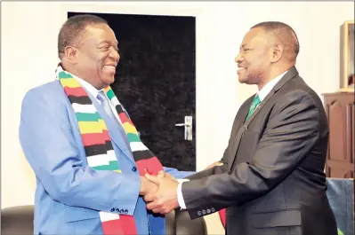  ?? — (Picture by Memory Mangombe) ?? Outgoing Tanzanian Ambassador to Zimbabwe Retired Lieutenant-General Charles Lawrence Makakala pays a courtesy call on President Mnangagwa in Harare yesterday.