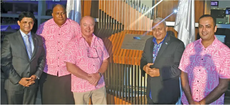  ?? Photo: Waisea Nasokia ?? From left: Attorney General and Minister for Public Entreprise­s Aiyaz Sayed-Khaiyum, Fiji Airports Limited directors Ratu Wiliame Katonivere and Geoffrey Shaw with Prime Minister Voreqe Bainimaram­a and Fiji Airports executive chairman Faiz Khan...