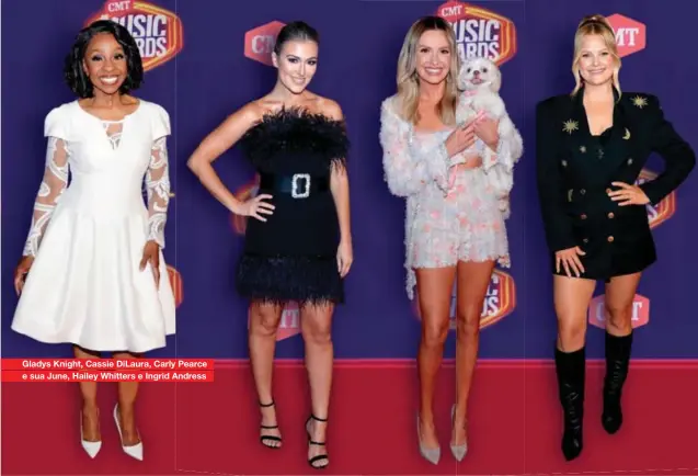  ??  ?? Gladys Knight, Cassie Dilaura, Carly Pearce e sua June, Hailey Whitters e Ingrid Andress