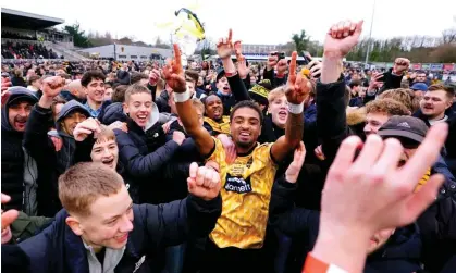  ?? ?? Midfielder Liam Sole celebrates Maidstone’s FA Cup third-round victory against Stevenage. Photograph: Zac Goodwin/PA