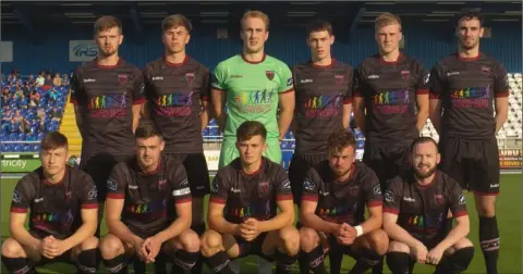  ??  ?? The Wexford team before kick-off on Friday. Back (from left): Owen McCormack, Eoin Porter, Corey Chambers, Dean Kelly, A.J. Lehane, Ross Kenny. Front (from left): Danny Doyle, C raig McCabe (capt.), Aaron Dobbs, Aaron O’Connor, Mikey Byrne. Photograph:...