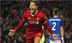  ?? Photograph: Clive Brunskill/Getty Images ?? Liverpool met Everton in the third round in 2018, when Virgil van Dijk scored in the Reds’ 2-1 win.