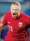  ??  ?? Norway’s Erling Haaland celebrates after scoring his side’s 5th goal of the game during the World Cup 2022 group G qualifying soccer match at Ullevaal Stadium. (AP)