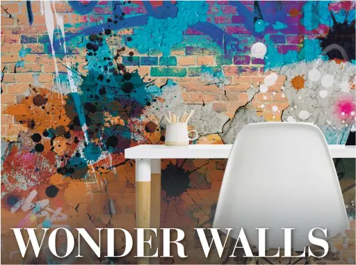 ??  ?? highly-coloured pattern.”
Top tip: For a stylish statement wall that conjures an eclectic traveller look, consider a bright tropical wallpaper featuring animated creatures and layered forest leaves, paired with natural wood furniture, bamboo...