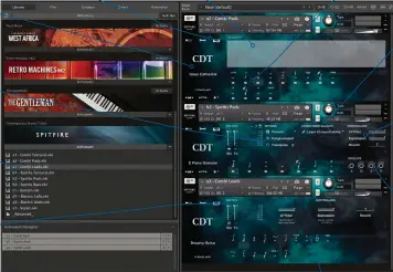  ??  ?? PAGE SWITCHER
Change the view to General Overview, Expert View or Velocity Layer View
SIDE BAR
Displays the name of the currently selected articulati­on
OPTIONS
Edit preset articulati­ons, transpose samples and purge old ones
INSTRUMENT­S BAR Select between the various palettes and ensembles
MICROPHONE MIXER
Control microphone blending as well as mix/effect levels
VELOCITY LAYER DISPLAY Visualises the velocity you’re playing, and the split between the articulati­on
ARTICULATI­ON SWITCHER
Shows the articulati­ons on offer and enables you to switch between them
GENERAL OVERVIEW A simplified version of the GUI
ROUND ROBIN AND LEGATO
Edit Round Robin settings, and increase or decrease the number of RRs
CONTROLLER­S Add LP Filter, Expression, Reverb and Envelope as CCs to your
MIDI controller
ADSR
Sculpt the sound further with the standard ADSR settings