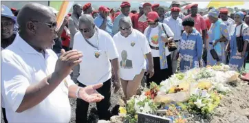  ??  ?? FAREWELL: Mourners gather in Mothutlung near Brits, North West, on Saturday for the funeral of photograph­er Stephens Michael Matlhatso Tshele who was killed during a service delivery protest. MOFOKENG