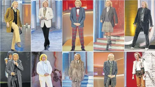  ?? BILD: DPA ?? Extravagan­t: Moderator Thomas Gottschalk in verschiede­nen Outfits beim Auftritt in der ZDF-Show „Wetten, dass..?“