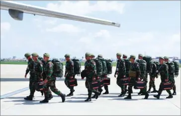  ?? FN ?? Royal Cambodian Armed Forces (RCAF) depart for China to join the ten-day multinatio­nal maritime security exercises on November 11.