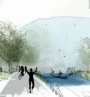  ??  ?? Progetto Un disegno di come dovrebbe diventare il parco di fianco al Del Din