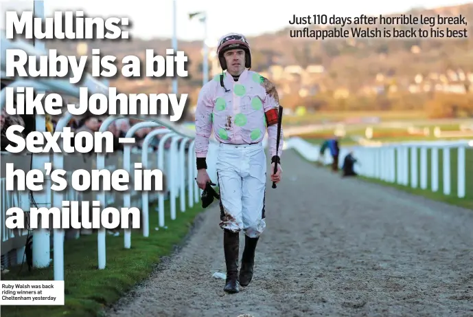  ??  ?? Ruby Walsh was back riding winners at Cheltenham yesterday