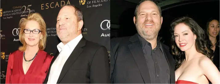  ??  ?? MERYL STREEP & HARVEY WEINSTEIN HARVEY WEINSTEIN & ROSE MCGOWAN