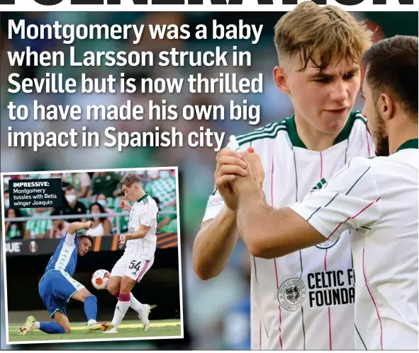  ?? ?? IMPRESSIVE: Montgomery tussles with Betis winger Joaquin