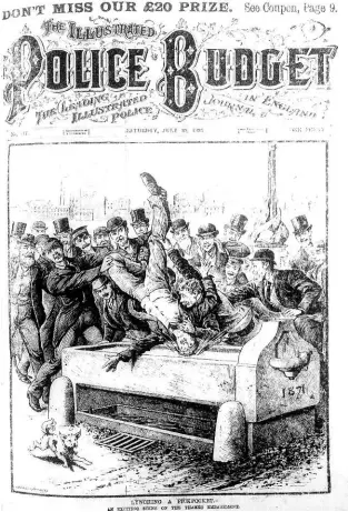  ??  ?? LEFT: A pickpocket is lynched in London, a lightheart­ed image from the Illustrate­d Police Budget of 20 July 1895. FACING PAGE: The baby farmers Mrs Sachs and Annie Walters are hanged, from the IPB, 7 Feb 1903.