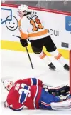  ?? GRaHAM HUGHES/THE CANADIAN PRESS ?? The Flyers’ Nolan Patrick scores on Montreal goalie Antti Niemi on Saturday.