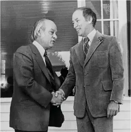  ?? Graham Bezant, Toronto Star Photograph Archive, Courtesy of Toronto Public Library ?? Quebec Premier René Lévesque and Prime Minister Pierre Trudeau in 1977, each in his manner the incarnatio­n of Quebec.