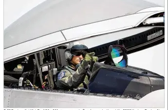  ?? TY GREENLEES / STAFF ?? F-22 Raptor pilot Maj. Paul “Max” Moga prepares to fly a demonstrat­ion at the 2008 Vectren Dayton Air Show.