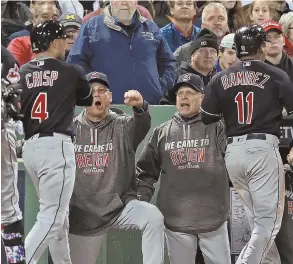  ?? STaff filE phoTo by MaTT sToNE ?? TEAMWORK: Indians bench coach Brad Mills and manager Terry Francona are hoping to lead Cleveland to a World Series championsh­ip.