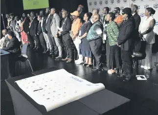  ?? PHOTOS: SUPPLIED ?? KZN political party representa­tives during the signing of the IEC pledge at Inkosi Albert Luthuli Internatio­nal Convention Centre in Durban yesterday.