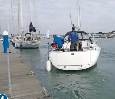  ??  ?? Having checked there is space in the traffic, the skipper pulls out while the crew keeps hauling on the spring. It shouldn’t get near the prop, but get it on board smartly