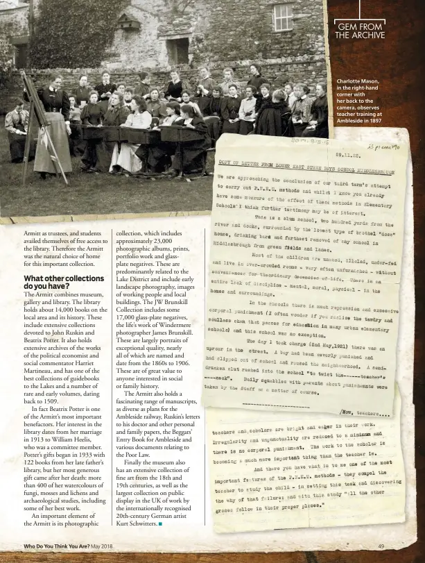  ??  ?? Charlotte Mason, in the right-hand corner with her back to the camera, observes teacher training at Ambleside in 1897