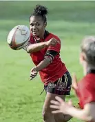  ??  ?? Fullback Veronica Sue during her team’s warm-up before the second and final trial match at Bedford Park in Matamata.