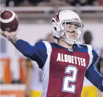  ?? PAUL CHIASSON/THE CANADIAN PRESS ?? “I hope this organizati­on and the people here haven’t lost faith in my ability to play,” Johnny Manziel said Thursday.