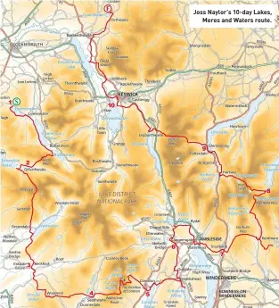  ?? ?? Joss Naylor’s 10-day Lakes, Meres and Waters route.