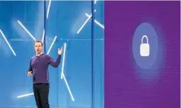  ?? Marcio Jose Sanchez / Associated Press ?? CEO Mark Zuckerberg in May makes the keynote speech at Facebook’s developer conference in San Jose, Calif. Facebook has long been secretive and reluctant to talk about security issues.