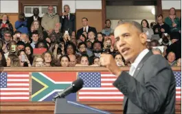  ?? PHOTO: REUTERS ?? US President Barack Obama speaking at the University of Cape Town in June last year. His pledge to double power generation in Africa within five years was highly ambitious.