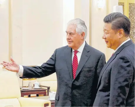  ?? REUTERS ?? Encuentro. Rex Tillerson y Ji Jinping hablaron ayer sobre distintos temas de interés, incluido el de Corea del Norte.