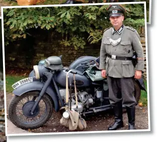  ??  ?? Dressed D dt to the th neins: i Re-enactor R tM Martin ti Wall, W ll left, l ft in i his hi SS uniform. if Above, weekend ‘Nazis’ with authentic props at Lacock Abbey