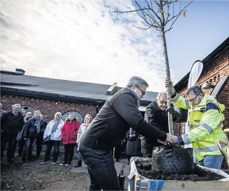  ?? ?? 28 oktober 2019 planterade Anders Torslid, Paul Åkerlund med flera ett träd på Stridsberg­sområdet, som ett startskott för nya stadsdelen Vårvik. Nu ser byggnation­en ut att försenas med ett halvår, kanske längre.