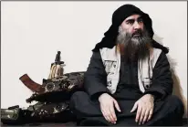  ?? SALAMPIX/ABACA PRESS FILE PHOTOGRAPH ?? Screen grab of the chief of the Islamic State (ISIS) group, Abu Bakr al-Baghdadi, as he purportedl­y appears for the first time in five years in a propaganda video in an undisclose­d location in April 2019.