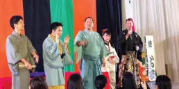  ??  ?? RAKUGO performers (L-R) on stage at Marco Polo Davao Consul General Yoshiaki Miwa delivering a speech during RAKUGO at Marco Polo Davao (photo courtesy of Japan Foundation)