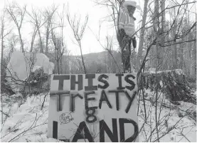  ?? VERENA HOFFMANN, VIA THE CANADIAN PRESS ?? Protesters refuse to move from Rocky Mountain Fort, a former fur-trading post slated to be logged and flooded for the new Site C dam.