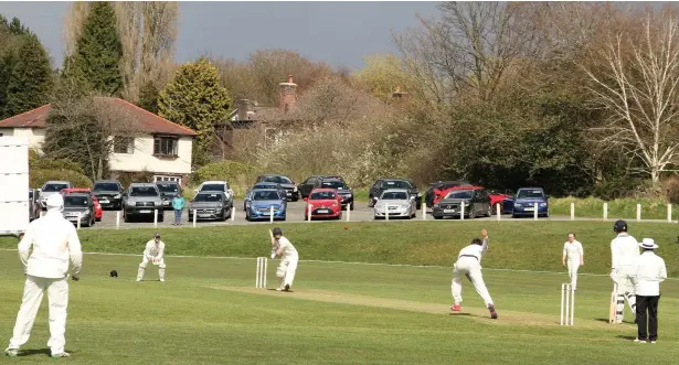  ??  ?? Macclesfie­ld in action against Bollington at the weekend in a pre-season friendly. Cricket league action returns for Macclesfie­ld CC this weekend