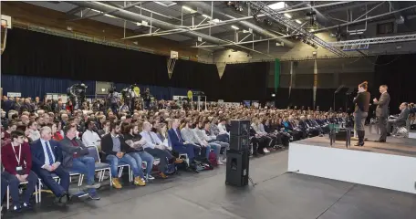  ??  ?? Project Ireland 2040 is announced to a gathering of over 600 people at the Knocknarea Arena at IT Sligo following an historic Cabinet meeting at the college. Pics: Donal Hackett.