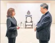  ?? VIA REUTERS ?? US Vice President Kamala Harris greets China's President Xi Jinping in Bangkok, Thailand.