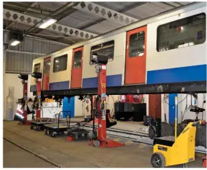 ?? PAUL STEPHEN. ?? Vivarail is building its first two production trains from withdrawn D78 Stock at its workshop at Long Marston. The company is also offering a full maintenanc­e package and driver training.